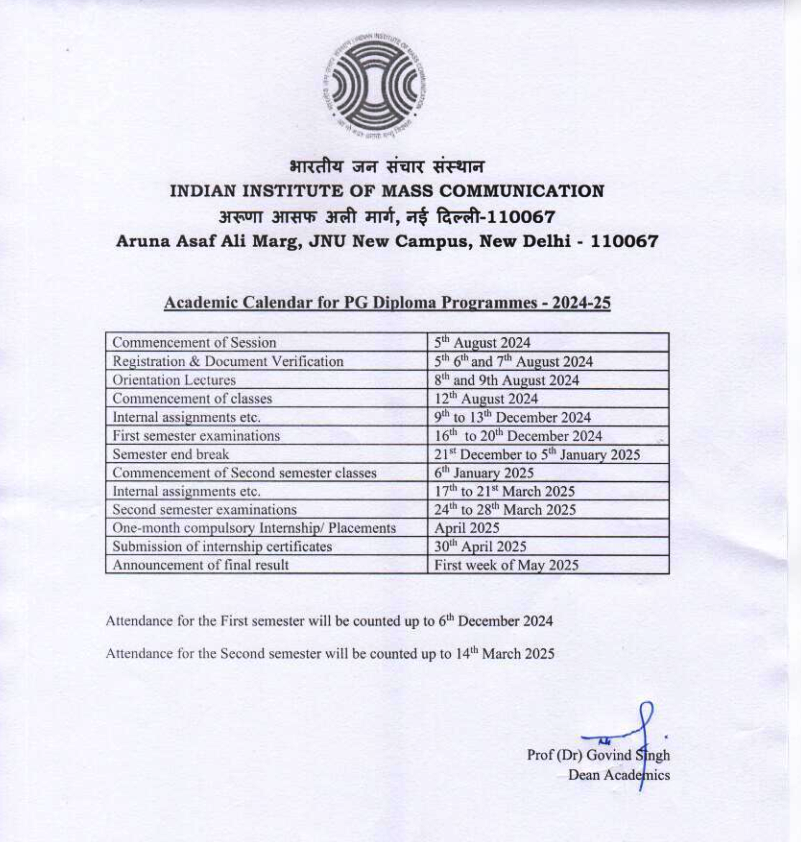 Academic Calendar