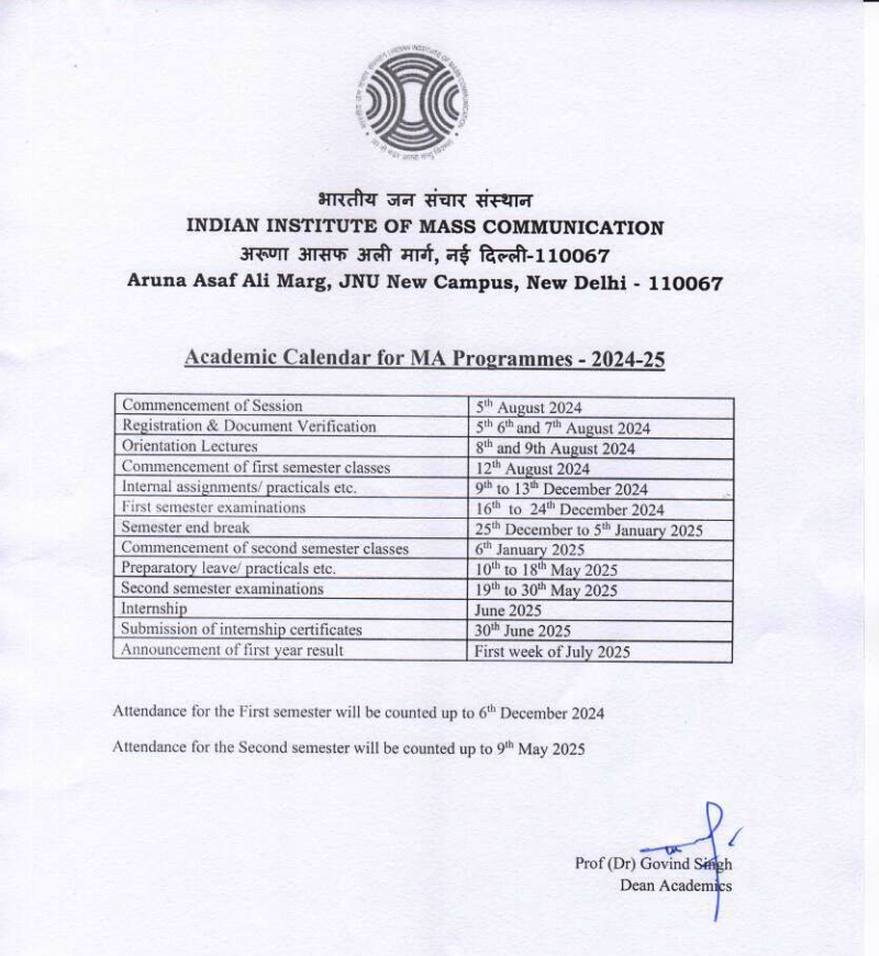 Academic Calendar